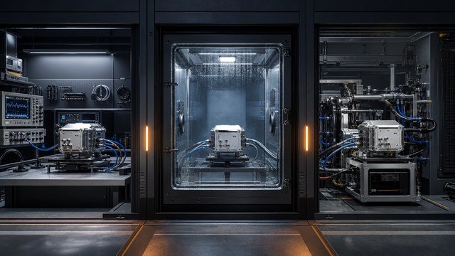 Mesmo módulo técnico em laboratório, ambiente simulado e sistema integrado.