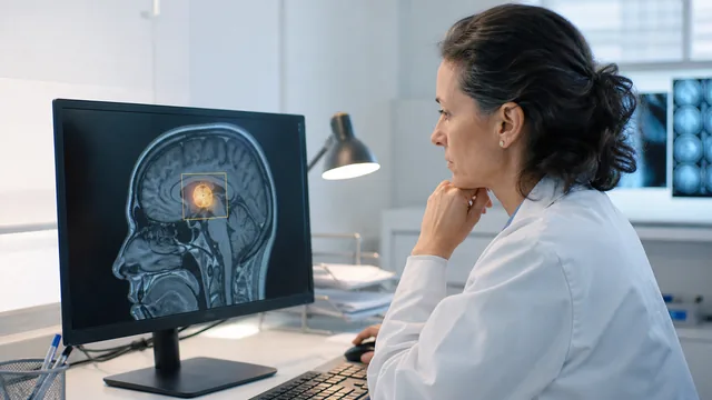 Médica avalia imagem diagnóstica com apoio computacional