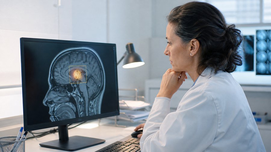 Médica avalia imagem diagnóstica com apoio computacional